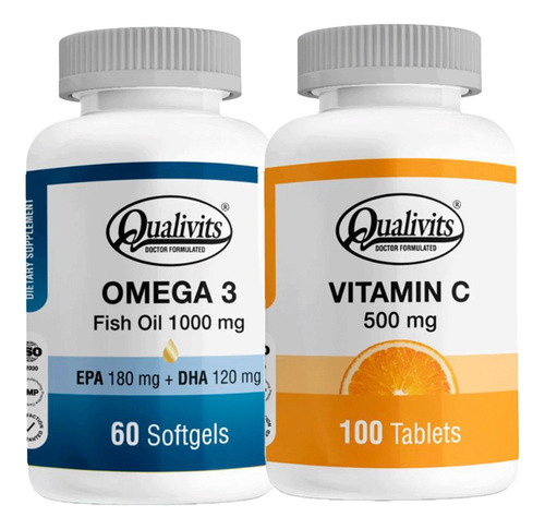 Vitamina C 500 Mg X 100 + Omega 3 1000 Mg X 60 - Qualivits Sabor Natural