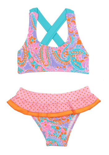 Bikini Nena Pre Teen Flores Volados Forrada Mare Moda 21bc34