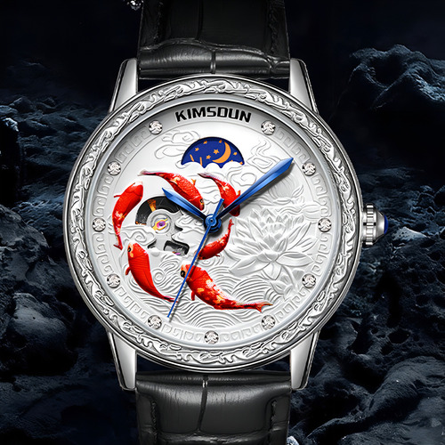Reloj Mecánico Kimsdun Fashion Moon Phase Fondo Negro/blanco