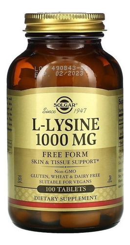 Solgar | L-lysine | Free Form | 1,000mg | 100 Tablets | Usa