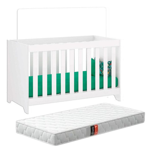 Mini Berço Vira Cama 3 Em 1 Com Grade De Proteção E Colchão Para Quarto De Bebê Menino E Menina Cor Branco