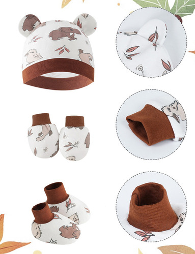 A Conjunto Sombreros Manoplas Guantes Algodón Bebé 0-6 Meses