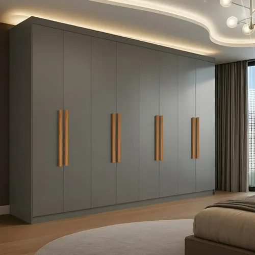 Guarda Roupa Paris 8 portas cor ônix em ambiente de quarto iluminado