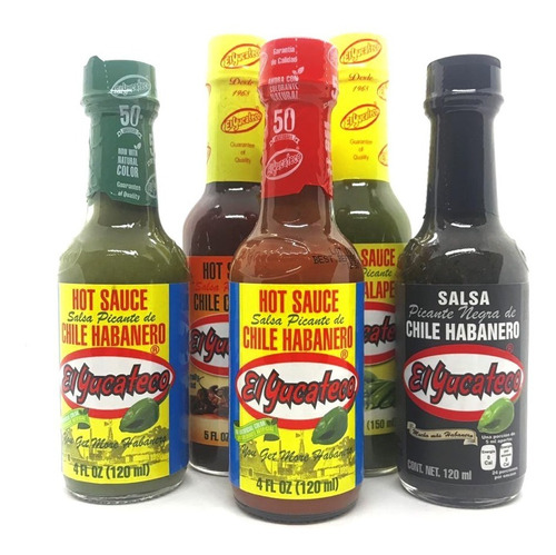 Pack 5u Salsa Picante El Yucateco Chile Habanero 120ml