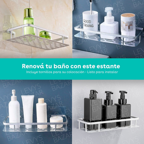 Imagen 3 de 10 de Pack X2 Estante Rectangular Ducha Baño Acero Inox C/ Baranda