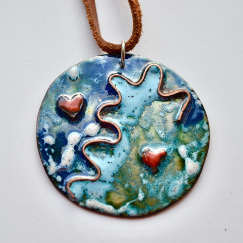 Imagen 4 de 4 de Collar Mar, ,mini Cuadro Pintado A Mano Con Esmalte En Cobre