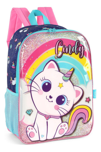Mochila Costas Infantil Escolar Luxcel Gata Cindy Is40971cd Cor Azul