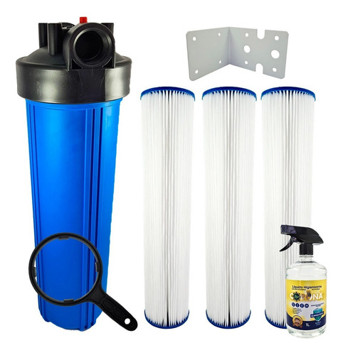 Filtro Água Poço Caipira Nascente Cisterna 6000 L/h 3 Refis Cor Corpo Azul Cabeça Preta 25 Micra