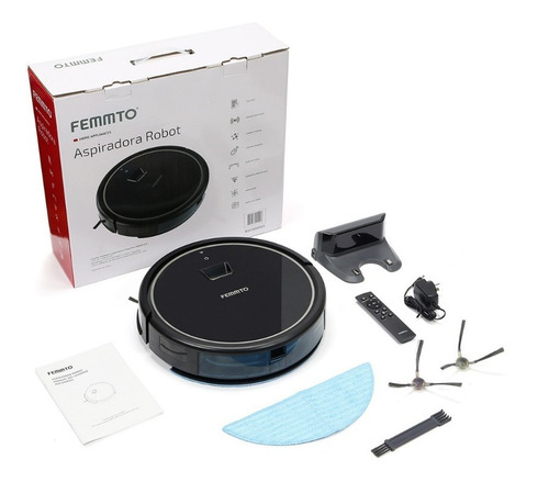 Imagen 6 de 6 de Robot Aspirador Inteligente Femmto Automática Trapeadora App Negro Con Camara Rvc000005 Trapeador Mapeo Termico Carga Automatica Programable Cubrimiento De Area 350m2 Mas Repuestos Apto Para Mascota