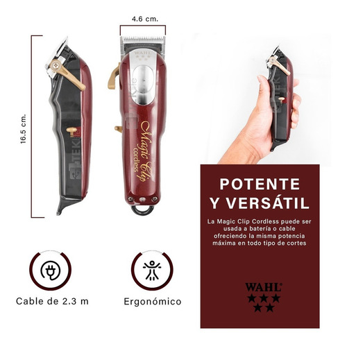 Cortadora de pelo Wahl Professional 5 Star Cordless Magic Clip 8148 plateada y roja 120V