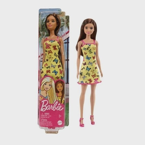 Boneca Barbie Básica Com Vestido Amarelo Mattel