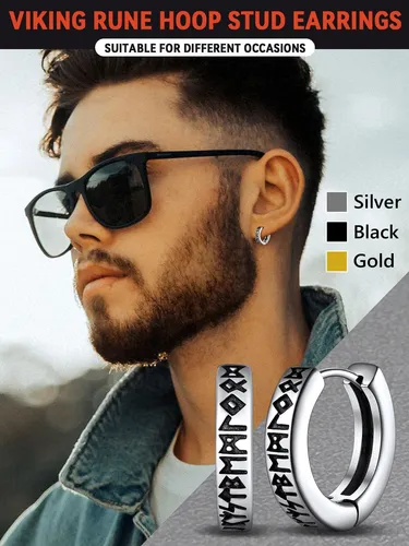 Pendientes Huggie De Runa Vikinga En Acero Inoxidable