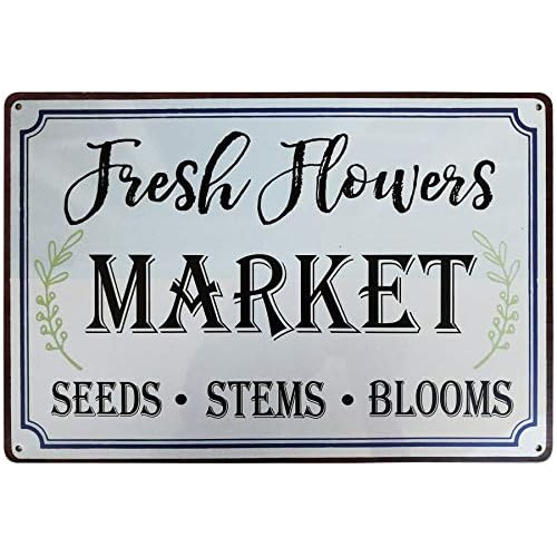 Cartel Metálico Retro Vintage Farmers Flowers Market C...