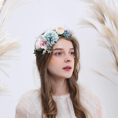 Vivivalue Diadema Ajustable De Flores, Guirnalda Floral, Cor