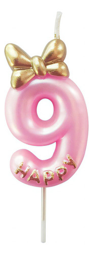 Vela De Aniversário Baby Lacinho Nº 9 Cor Rosa 4,5cm Make