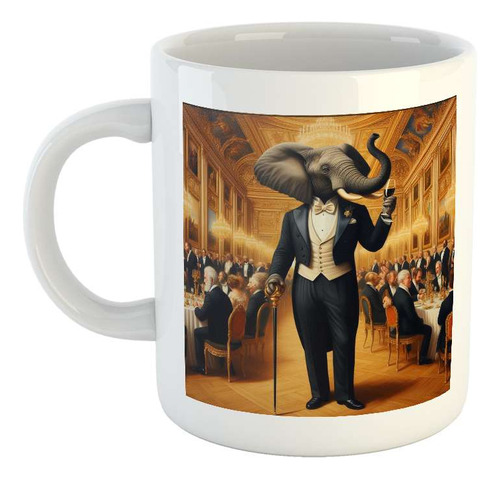 Taza Ceramica Elefante Bien Vestido Vino Elegante Cena