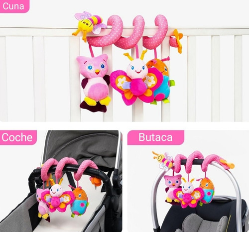 Cunero Peluche Espiral Crujido Sonajero Para Cochecito Bebe Rosa Animales