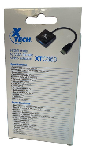 Cable Hdmi A Vga Xtech Full Hd 1080p