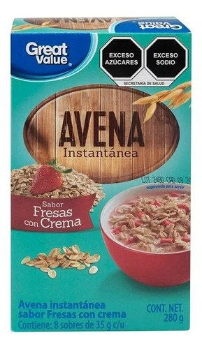 Avena Instantánea Great Value Sabor Fresas Con Crema 8 Sobre
