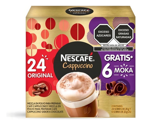 Sobres Nescafe Cappuccino Original 24 Pzas + 6 Pzas Moka