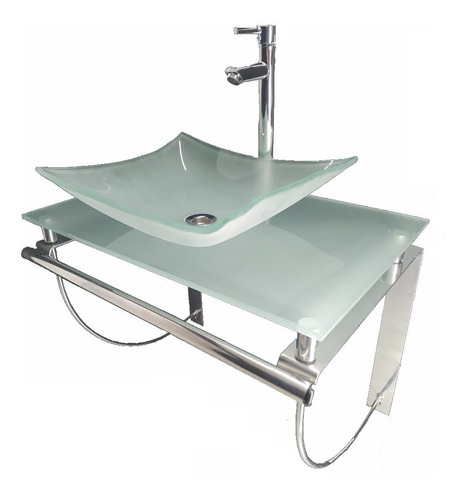 Imagen 6 de 8 de Ménsula Con Toallero Inoxidable Cromada C/ Mesada De Cristal