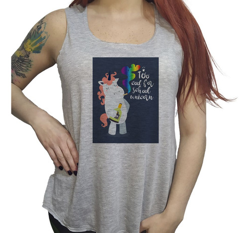 Musculosa Acampanada Unicorn Very Bad Unicornio Malo Fumando