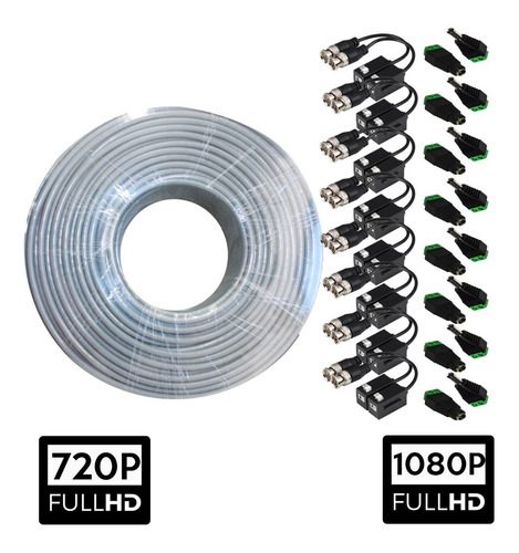Cable Utp Cat5e 100m Exterior+ 8 Par Balun+8 Par Voltaje Myh