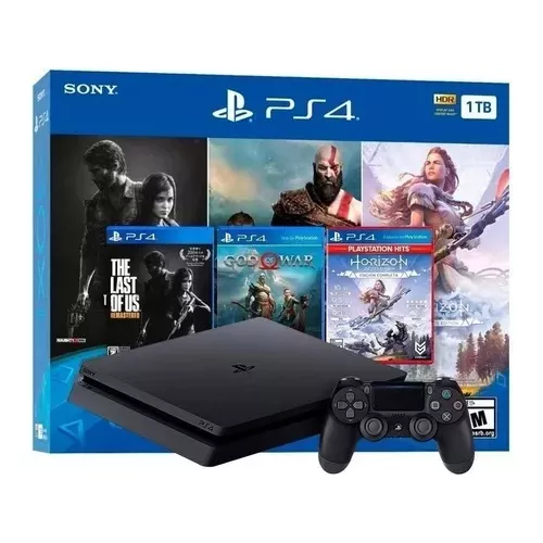 Console Ps4 Slim 1tb Console Playstation 4 + 2 Controles + 2 Jogos