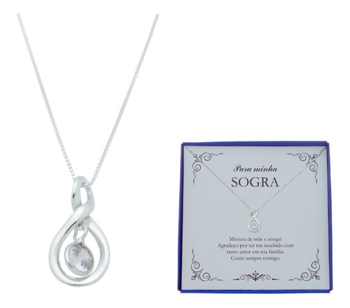 Presente Sogra Colar Feminino Prata 925 45 Cm + Extensor 5cm