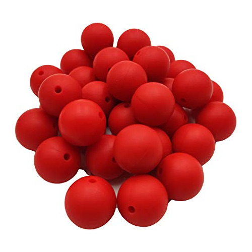 Perlas Redondas De Silicona Color Rojo Escarlata, 50pcs...