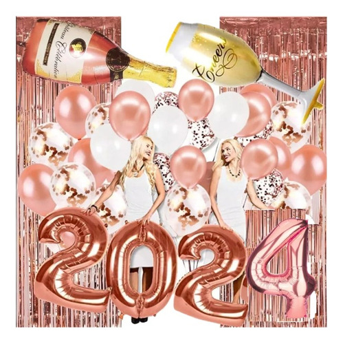 Globos De Año Nuevo Fin De Año 2024 Oro Rosa Premium