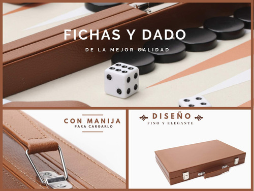 Backgammon De Cuero Sintético Set Completo Con Estuche Elega