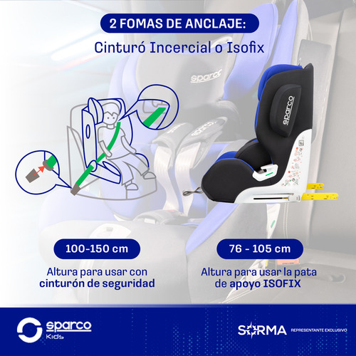 Imagen 7 de 10 de Butaca Sparco P/ Auto Niños 10 Posiciones Con Base Isofix