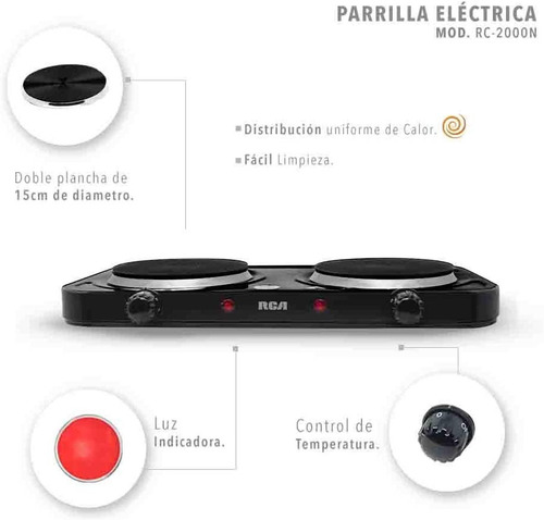 Rca Parrilla Eléctrica Doble Rc2000n Color Negro