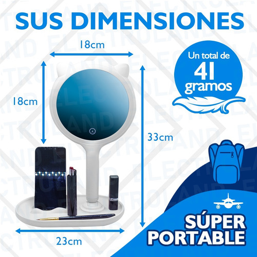 Espejo Luz Led Smart Desmontable Gatito Maquillaje Carga Usb