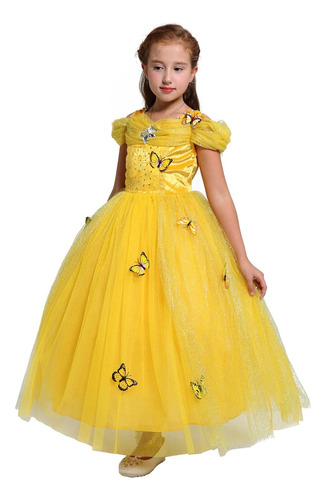Disfraz De Princesa Amarillo Para Niñas Con Mariposas 5-6