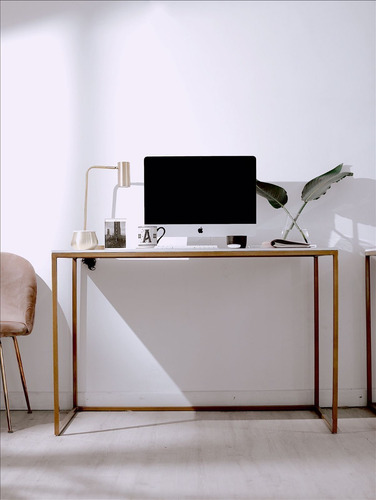 Imagen 2 de 10 de Escritorio Estudio Moderno Mesa Lateral Apoyo Simil Marmol