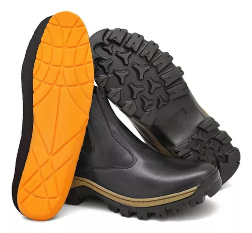 Coturno Bota Caterpillar PVC Cano Curto Preto Palmilha Anatômica Gel Preto