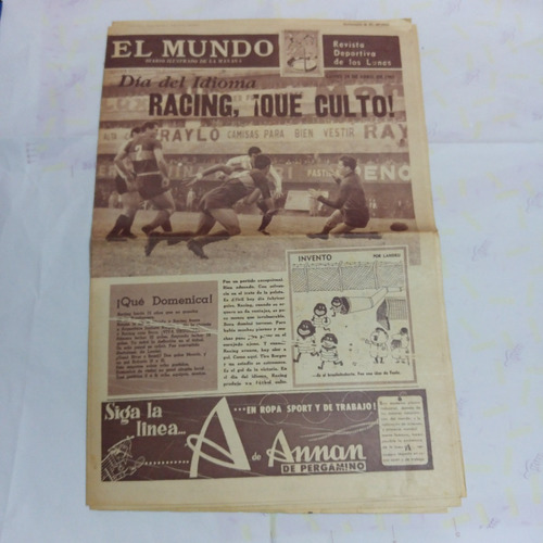 Diario El Mundo Deportes 24 Abril 61 Tapa Boca Racing