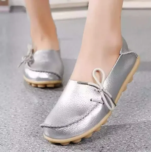 Mocasines plateados mujer sale