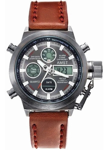 Relógio Amst 3003 Couro Masculino