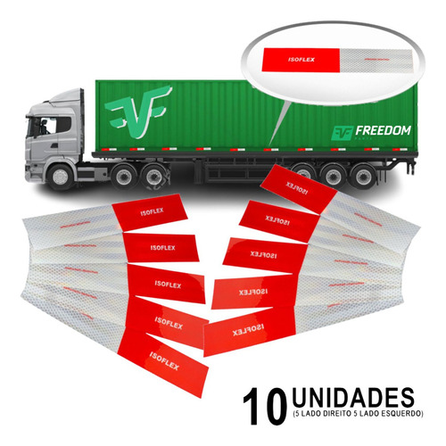 Kit 10 Faixa Refletiva Lateral Caminhão Trailer Carreta 5x30 Cor Vermelho e Branco