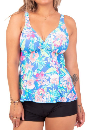 Tankini Mujer Short Colores Diseño Escote V Estampados