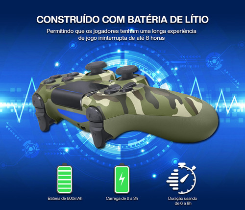 Controle Sem Fio Camuflado Verde Manete Joystick Wireless Bluetooth Recarregável Compatível Com Ps4 Pc Tv Celular Android Touchpad