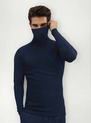 Camisa Hombre Playera Manga Larga Cuello Alto Con Base Sól