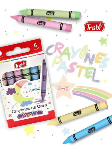 Crayones De Cera Color Pastel X6 Gruesos Trabi No Toxico