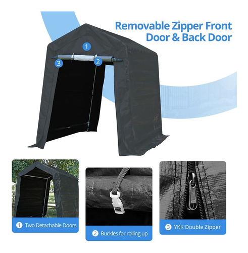 Cobertizo Portátil 6x8ft Con Puertas Enrollables Gris, Imper