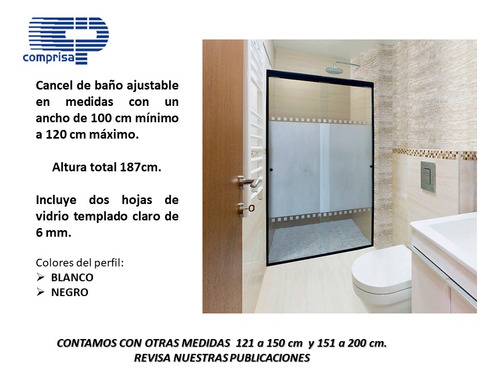 Cancel De Baño Con Vidrio Templado 100 A 120 Cm. Bco O Ngr
