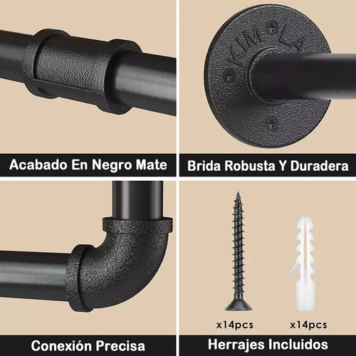 Perchero De Pared Metálico Multiusos De 1,9m Con 19 Ganchos