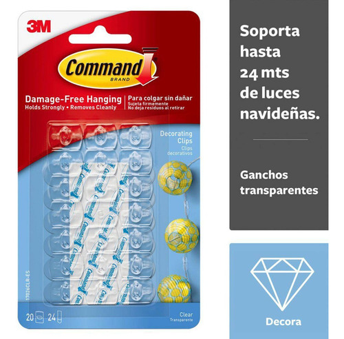 Imagen 2 de 8 de Mini Ganchos Decorativos, Transparentes, 20 Und Command
